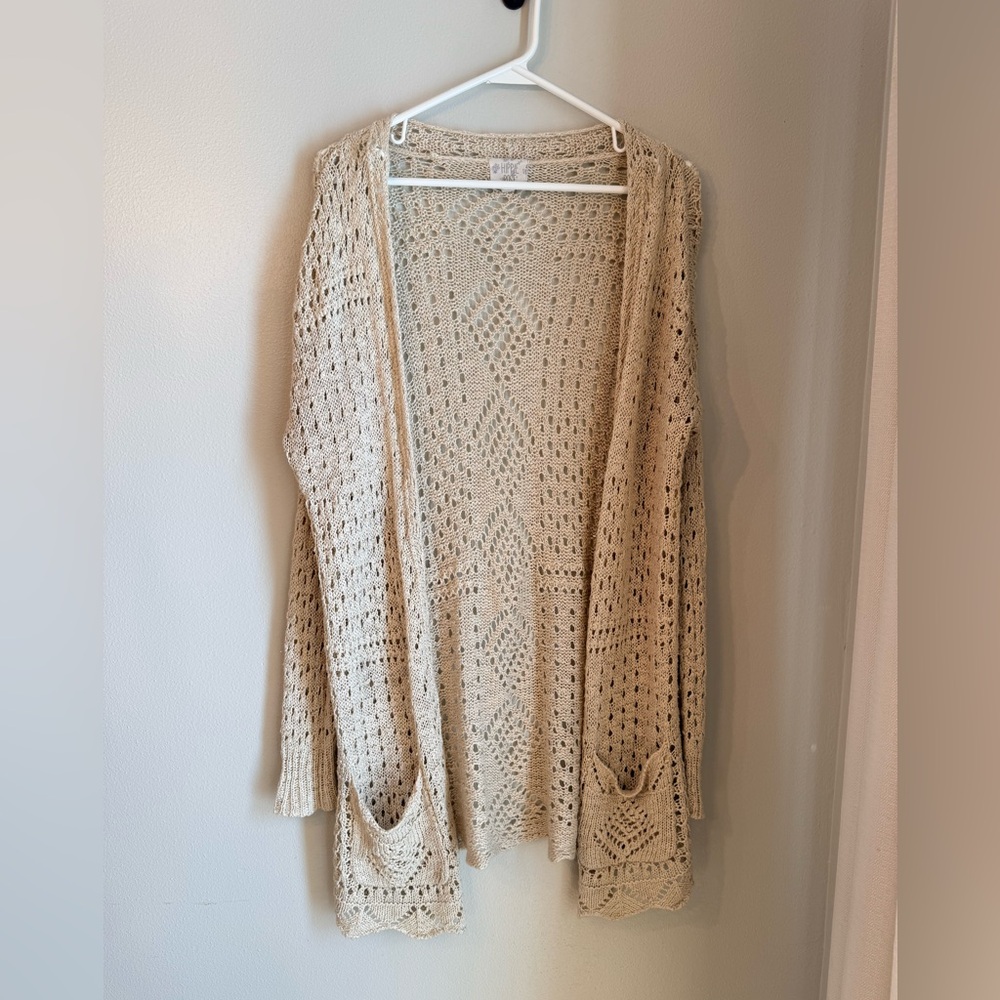 Hippie Rose Beige Crochet Knit Cardigan
